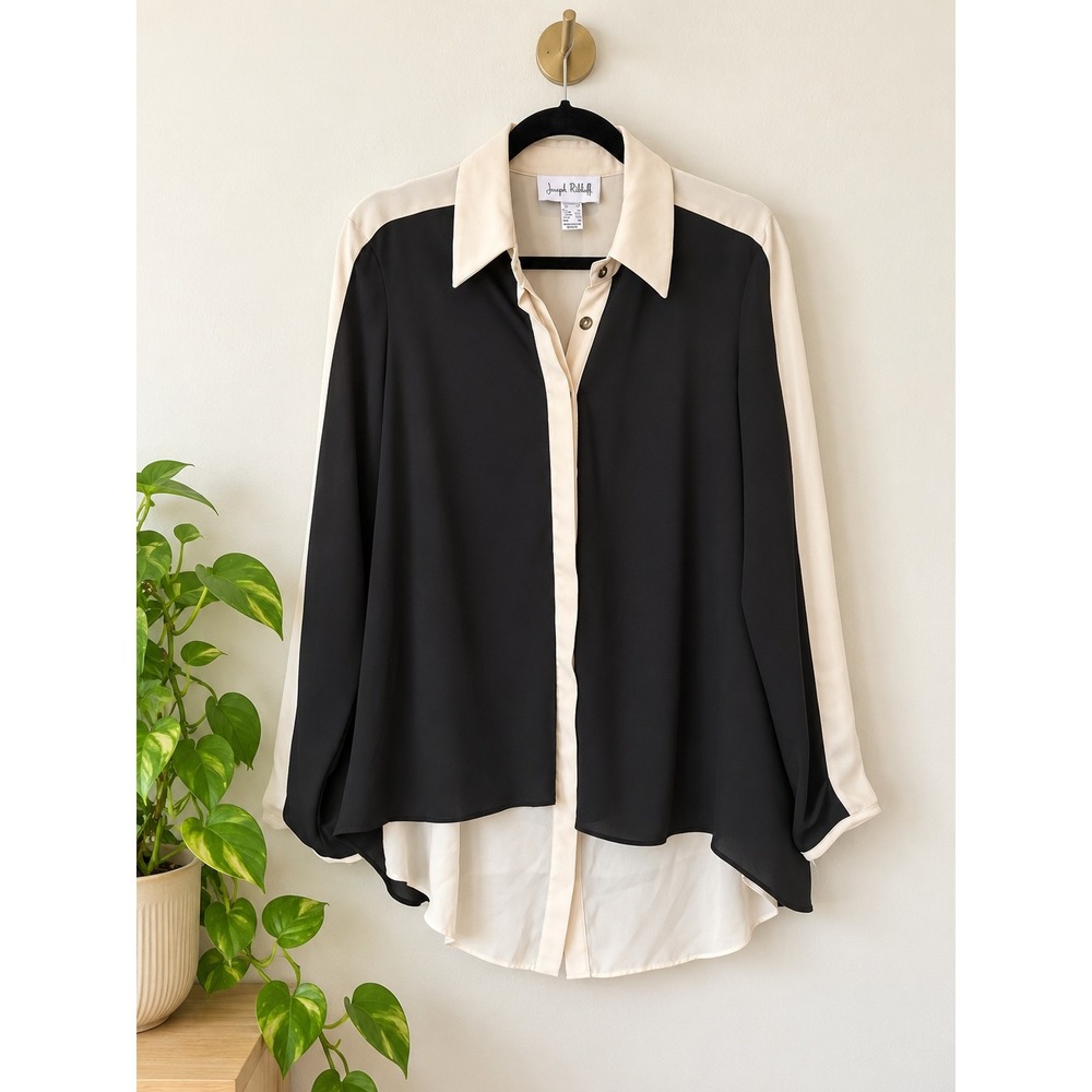 Joseph Ribkoff Black Cream Colorblock Blouse Tunic Flowy Layered Sz 10 Corp Core